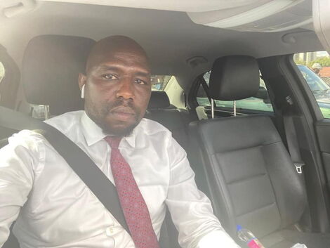 Elgeyo Marakwet Senator Kipchumba Murkomen takes a selfie while behind the wheel on April 1, 2020.