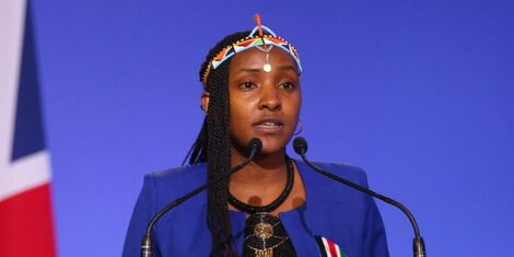 Elizabeth Wathuti speaking during a United Nations climate conference in November 2021.