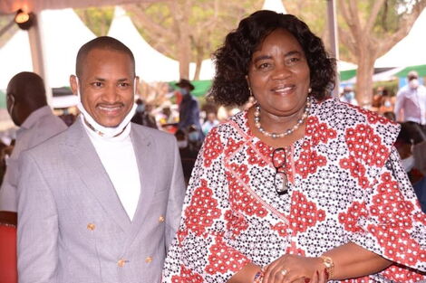 Embakasi East MP Babu Owino (left) and Idah Odinga at Raila's home on Saturday, October 10, 2020.