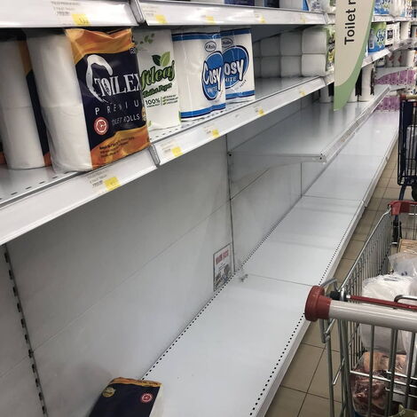 A photo of a nearly empty shelf in a Nairobi supermarket pictured on Friday, March 13, 2020.
