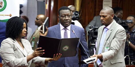 Energy CS nominee Davis Chichir takes an oath before his vetting by the before the National Assembly Vetting Committee on Tuesday, October 18, 2022.