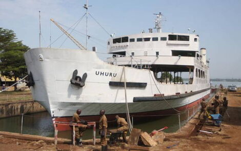 Engineers work on MV Uhuru after it had stalled for approximately 13 years
