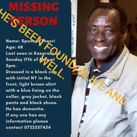 The poster that was shared by Naomi Theuri on Monday night , May 18, 2020, after her father went missing.