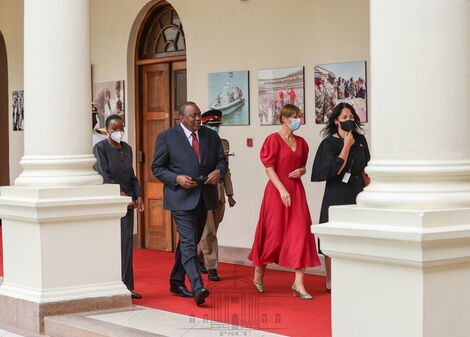 Estonian President Kersti Kaljulaid and President Uhuru Kenyatta on Thursday, September 9, 2021, at State House Nairobi
