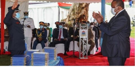 Chief Pilot Eunice Dobby meeting President Uhuru Kenyatta at national police service function