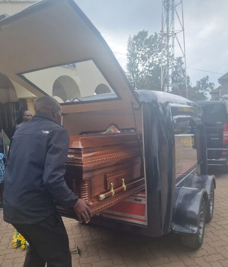 Ex-Standard Media Group journalist Evelyne Ogutu's body being placed in a hearse at the All Saints Cathedral on Friday, November 25, 2022