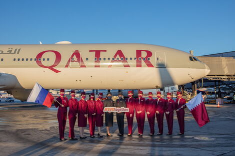 Qatar Airways crew land at Sheremetyevo Airport in Moscow on October 31.