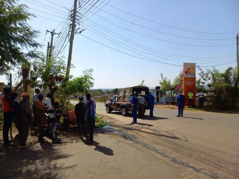 Police officers keeping guard at the Kisumu Port after President Uhuru Kenyatta landed on Wednesday, January 12, 2022.