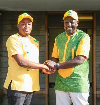 Starehe MP Charles Njagua Kanyi, alias Jaguar, with Deputy President William Ruto on January 24, 2022