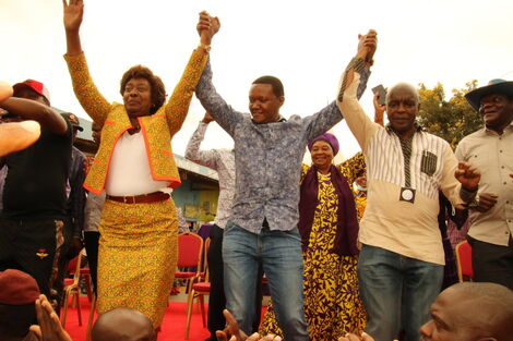 Kitui Governor Charity Ngilu, Machakos Governor Alfred Mutua, and Makueni Governor Kivutha Kibwana in Machakos County on February 25.