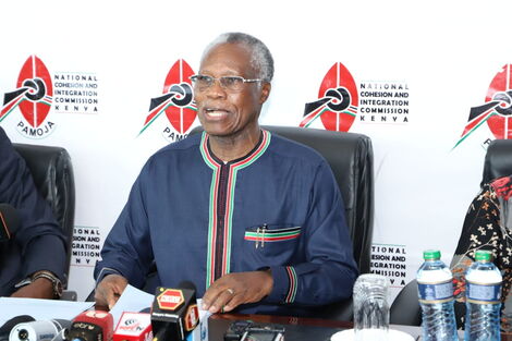 National Cohesion and Integration Commission (NCIC) boss Reverend Dr Samuel Kobia speaking at a press conference on April 8, 2022.