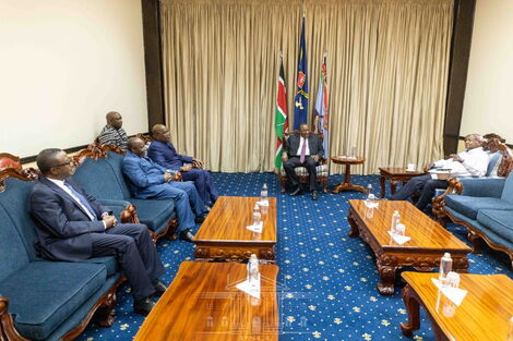 President Uhuru Kenyatta at the meeting with President Yoweri Museveni (Uganda), President ÉVariste Ndayishimiye (Burundi), and President Tshisekedi Tshilombo (DRC) at State House on April 21, 2022.