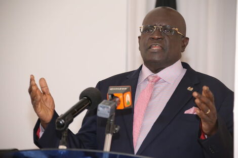 Education Cabinet Secretary George Magoha speaks during the release of the Form One selection exercise on Monday, April 11, 2022. 