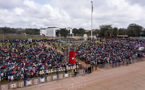 Kenyans seated at Uhuru Gardens for the Madaraka Day celebrations on June 1, 2022.