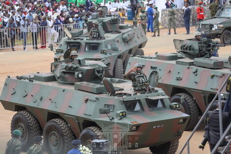 Military vehicles on display during Madaraka Day celebrations at Uhuru Gardens on June 1, 2022.