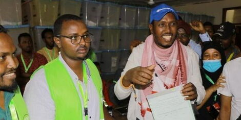 Farah Salah Yakub recieving certificate from IEBC during August 9, elections