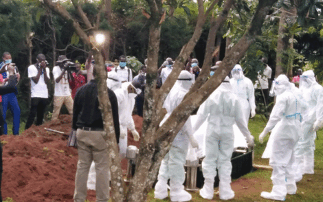 Family and friends gather for the burial of Kenya’s first medic victim of Covid-19 Dr Doreen Adisa Lugaliki at Ndalu village, Tongaren sub-county in Bungoma County. 