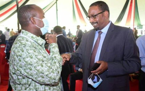 Wiper Deputy Party Leader Farah Maalim (right) with MP Junet Mohammed at BBI Signature collection event at KICC on Wednesday, November 25, 2020.
