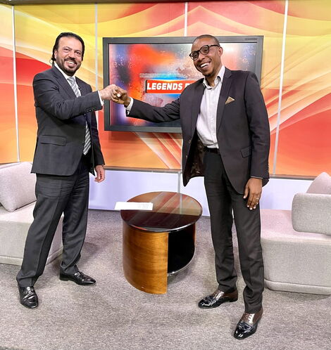 KBC Journalist Fayyaz Qureshi (left) with the founder of Lancet Group of Labs Dr. Ahmed Kalebi (right) on October 30, 2021.