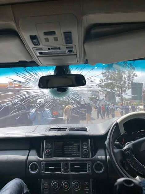 An image of the car Winnie Odinga was travelling in during the 2017 skirmishes.