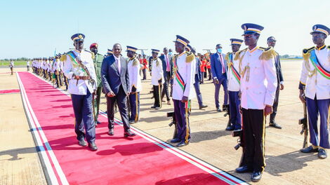 President William Ruto inspecting a guard of honour in South Sudan on December 3, 2022.