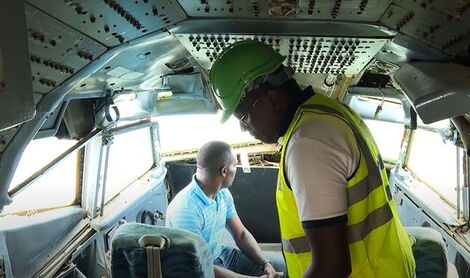 Flash Mwatha inside the Boeing plane being refurbished into a night club as seen in May 2020