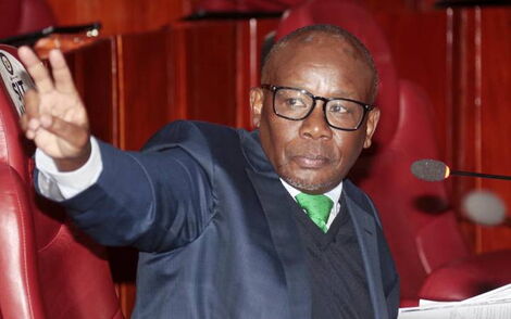 Former Attorney- General Prof. Githu Muigai when he appeared before the Senate Ad-Hoc Committee on the Medical Equipment Services at Parliament on Friday, February 21, 2020,