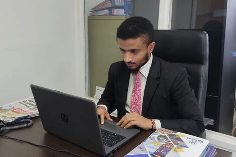 Former K24 TV Ahmed Bhalo in his office at Richland Properties in Nairobi on Monday, July 6, 2020.