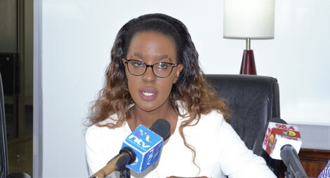 Former Machakos First Lady Lilian Ng'ang'a addressing the press