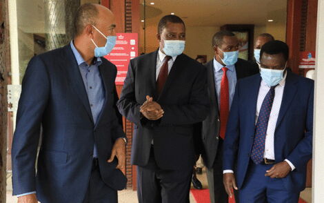 Former Presidential candidate Peter Kenneth (left(, National Assembly Speaker Justin Muturi, Laikipia Governor Ndiritu Muriithi and Tharaka Nithi Governor Muthomi Njuki after their meeting at Pan Afric Hotel. July 8, 2020.