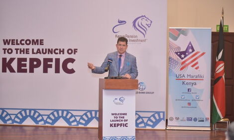 Former US Ambassador to Kenya Kyle McCarter launches the Kenya Pension Fund Investment Consortium on October 21, 2020.