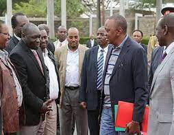 Former President Uhuru Kenyatta, his Deputy William Ruto and ex-Mandera Senator Billow Kerrow alongside other leaders