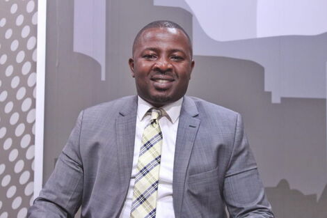 Citizen TV anchor Francis Gachuri in the studio during a live broadcast in 2019.