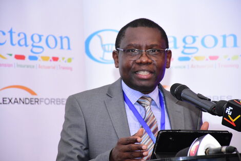Octagon Africa Group CEO Fred Waswa makes an address during the announcement launch of the strategic business partnership signed between Octagon Africa and Alexander Forbes.