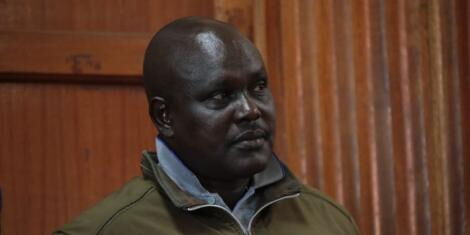 Former police officer and the main suspect in Lawyer Willie Kimani's murder Fredrick Lelliman stands at the dock during his sentencing on February 3, 2023.