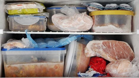 Frozen food stored in a fridge