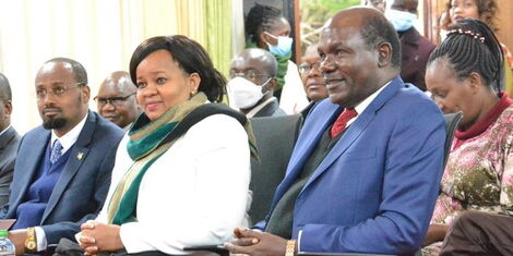 From left IEBC Commissioners Molu Boya, Juliana Cherera and Chair Wafula Chebukati during a prayer meetuing at the Bomas of Kenya on Wednesday, August 3, 2022.