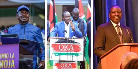 From left Raila Odinga,Kalonzo Musyoka and DP Ruto.