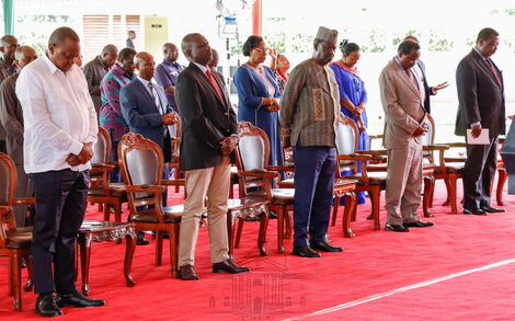 From left, President Uhuru Kenyatta, Deputy President William Ruto, former Prime Minister Raila Odinga, Kalonzo Musyoka and Musalia Mudavadi at the National Prayer Service held at State House Nairobi on March 21, 2020..jpg