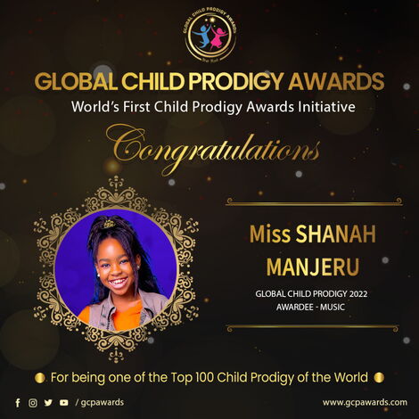 Post congratulating 13-year-old singer Shanah Manjeru for making it to Global Child Prodigy Awards