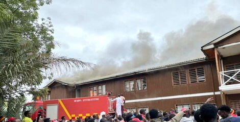 The Garissa County Assembly Building on fire on January 28, 2021.