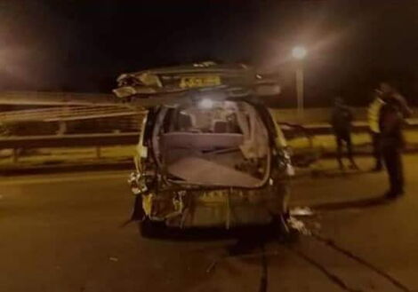 Jimmy Wayuni Githinji's car pictured after an accident along Thika Road on May 26, 2020