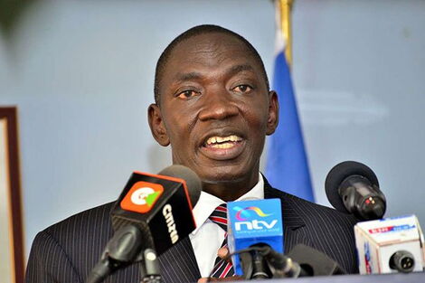 Government Spokesperson Cyrus Oguna addresses a press conference at his office in Nairobi on January 4, 2020