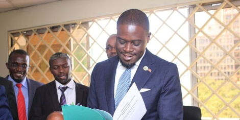 Governor Johnson Sakaja receives The Nairobi Physical Addressing and Street Naming System at his office in City Hall on February 23, 2023