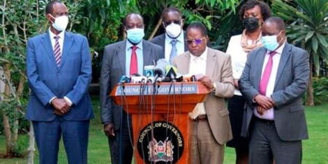 Governors led by the Council of Governors, Martin Wambora, issue a statement in solidarity with Wajir County Governor Ali Mohamud on 