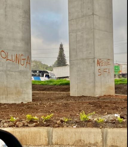 Graffiti on Nairobi Expressway pillars photographed on Wednesday, October 13, 2021