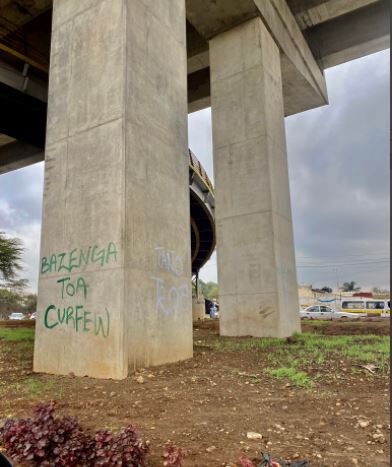 Graffiti on Nairobi Expressway pillars photographed on Wednesday, October 13, 2021