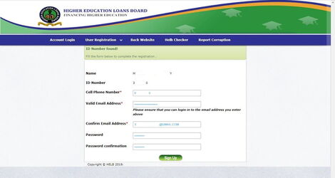 HELB portal registration interface.