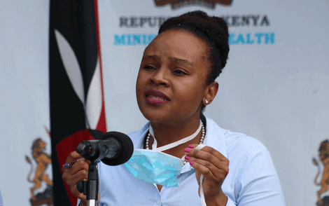 Health CAS Mercy Mwangangi during a press briefing outside Afya House, April 2020.