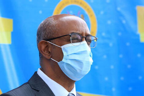 Health CAS Rashid Aman addressing the media at a press briefing. May 13, 2020.